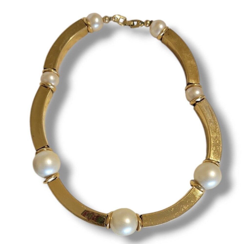 Napier Necklace Vintage Collar Gold Pearl Chunky Classic Statement Estate 80s
